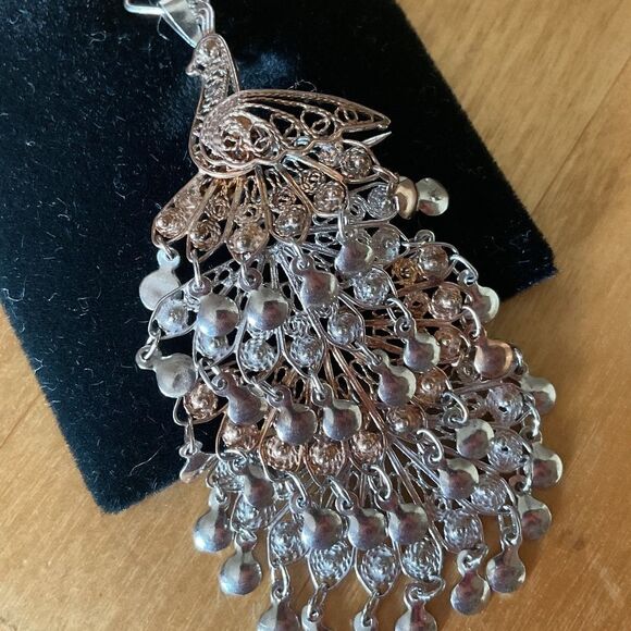 STERLING silver 925/Gold plated Peacock pendant/pin - Picture 2 of 14